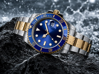 Custom logo NH35 MIYOTA 8215 Automatic Men Watch Luxury Diver Two Tone Gold 316L Stainless Steel Sapphire 10ATM Sterile  Sunburs