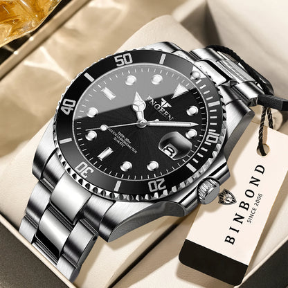 Relógio de pulso de quartzo FNGEEN Son Brand da BINBOND com bracelete em aço inoxidável para homem, luminoso e estanque, de luxo.