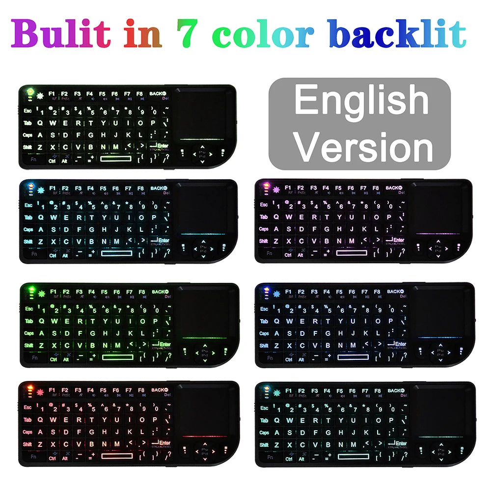A8 Mini Wireless Keyboard 2.4G 7 Color Backlit 3 in 1 Handheld Keyboard with Touchpad Air Mouse for Android TV Box PC Tablet