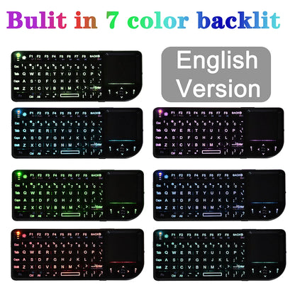 A8 Mini Wireless Keyboard 2.4G 7 Color Backlit 3 in 1 Handheld Keyboard with Touchpad Air Mouse for Android TV Box PC Tablet