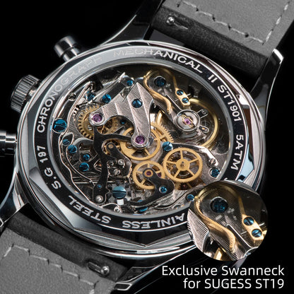 Sugess Men Watch ST1908 Swanneck Movement Mechanical Chronograph Wristwatch Genuine Moonphase Calendar Vintage Leather NEW 2023