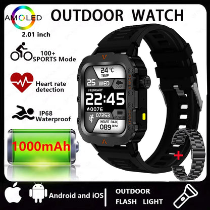 2026 New Men Smart Watch HD Bluetooth Call Sleep Heart Rate Health Monitoring Outdoor LED Flashlight Waterproof Sports Smartwatc