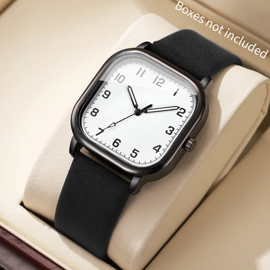 Fashion Square Arabic Men Business Watches Simple Leather Band Quartz Wristwatches Reloj Hombre（Without Box）