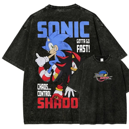 Classic Anime Manga Games Sonic Peripherals Print T-shirts Fashion Loose Casual Tee Men Women Retro Washed Cotton Tops