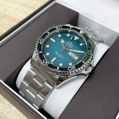 Orient Men's 200M Waterproof Automatic Dive Watch Dial Stainless Steel Bracelet Day Date Self-Winding Luminous Wristwatch