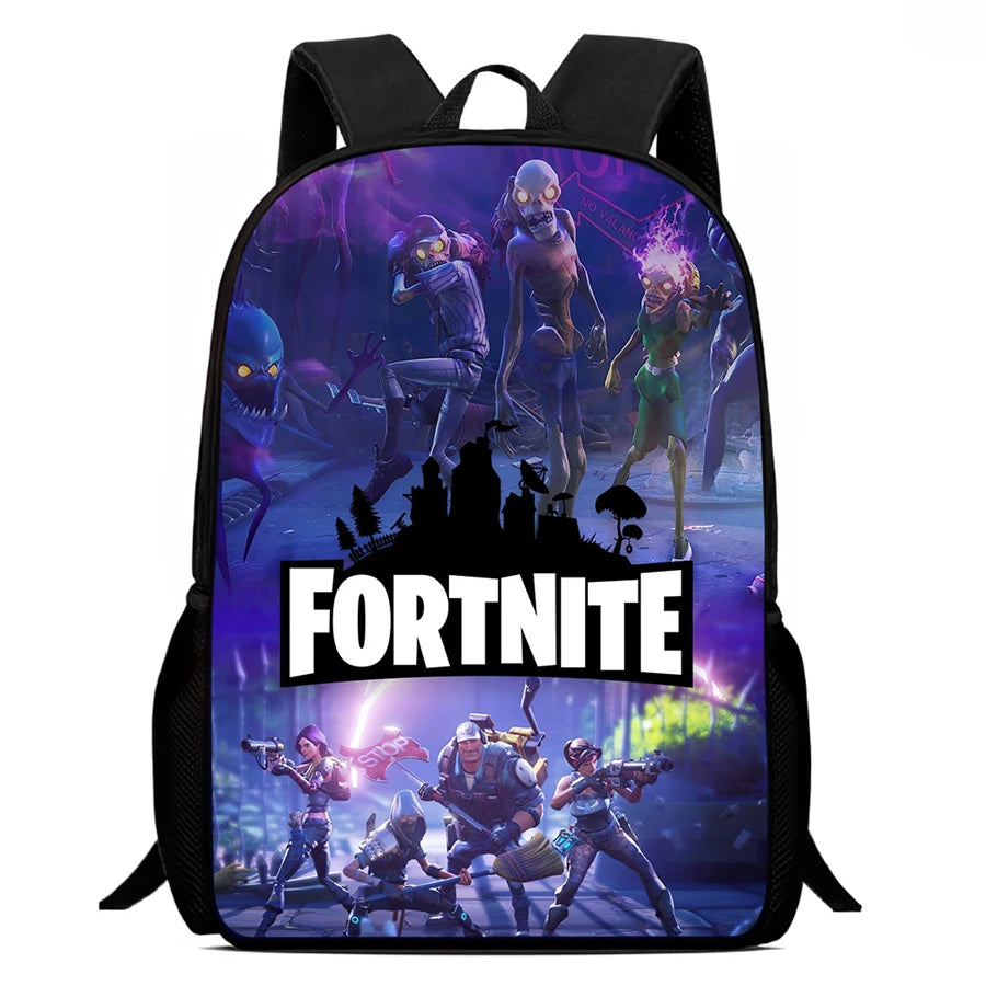 Mochila leve Fortnite Cartoon de 15 polegadas com alças ajustáveis para crianças, saco escolar diário para meninos e meninas dos 5 aos 9 anos