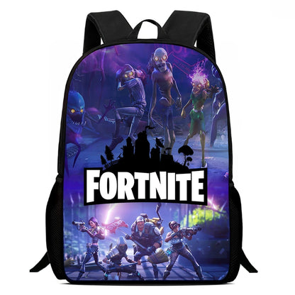 Mochila leve Fortnite Cartoon de 15 polegadas com alças ajustáveis para crianças, saco escolar diário para meninos e meninas dos 5 aos 9 anos