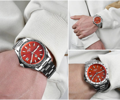 Reloj de lujo para hombre San Martin 39mm con esfera de aventurina, NH34 GMT automático mecánico, zafiro, resistente al agua, luminoso, SN0129