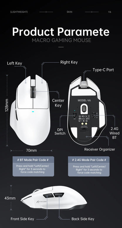 ATTACK SHARK V6 Wireless Gaming Superlight Mouse with RGB Magnetic Charging Dock, PAW3311 Sensor, Macro Gaming Mouse