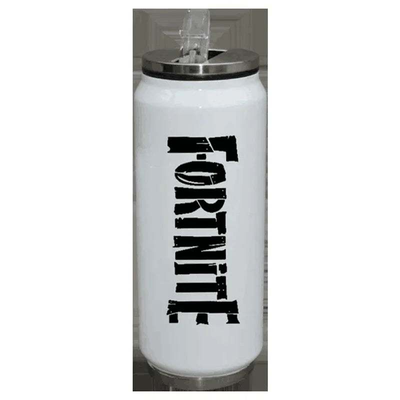 Copo Fortnite com Palhinha para Água, Caneca Desportiva de Exterior em Aço Inoxidável, Copo Portátil de Estudante para Café, 450ML, Presente de Aniversário