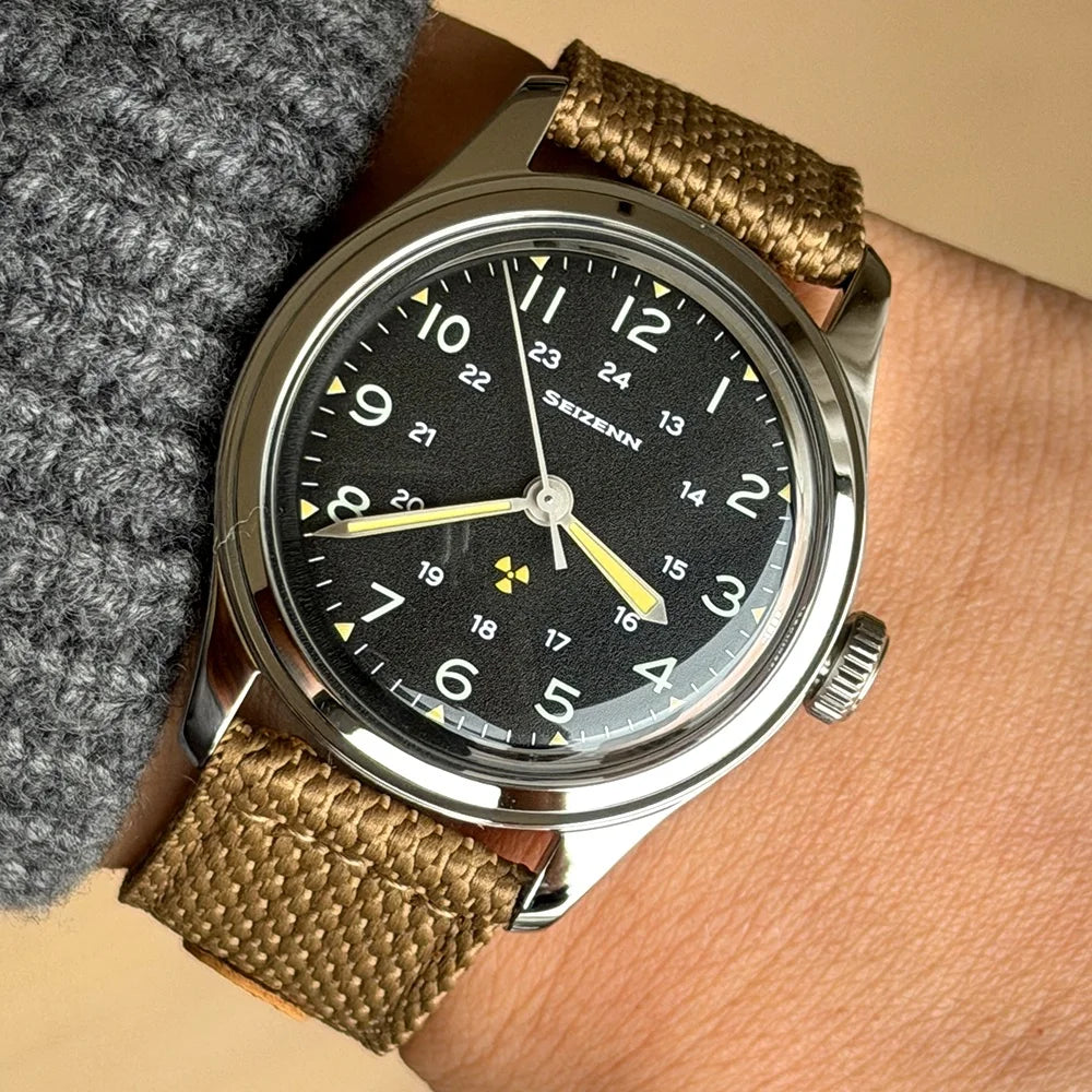 Classic Retro Arrow Pilot Watch Male Mens WWII 12 Mechanical Satch Manual Hand Wind Luminous Stain Steel Merkur 38mm Case