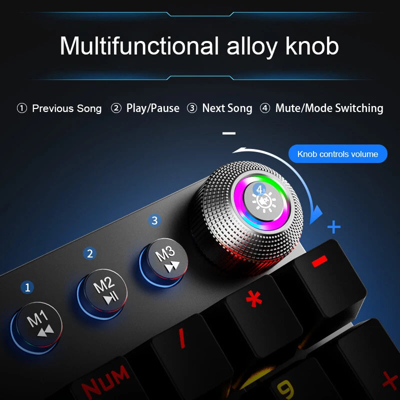 Teclado mecánico AULA F2088 con cable para gaming, perilla multifunción, 104 teclas, retroiluminación mágica y programación de macros para ordenador