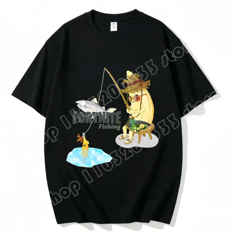T-shirt Fortnite de gola redonda, unissexo para adulto, moda de dança do jogo, novo, em algodão puro, manga curta, perfeito para uso casual e férias