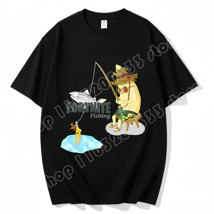 T-shirt Fortnite de gola redonda, unissexo para adulto, moda de dança do jogo, novo, em algodão puro, manga curta, perfeito para uso casual e férias