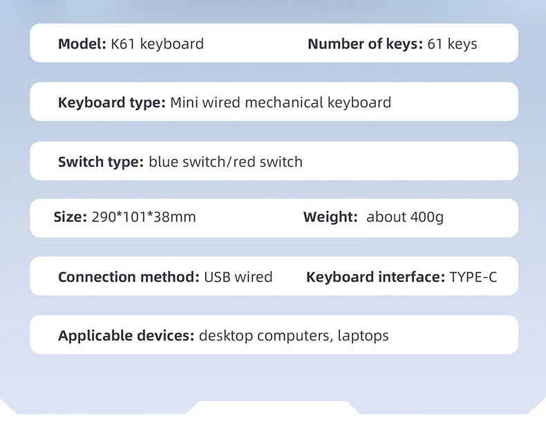Teclado mecánico gaming con cable APAYADO K61 60% Mini Phantom RGB, 61 teclas, switch rojo/azul, ergonómico y portátil para PC/portátil