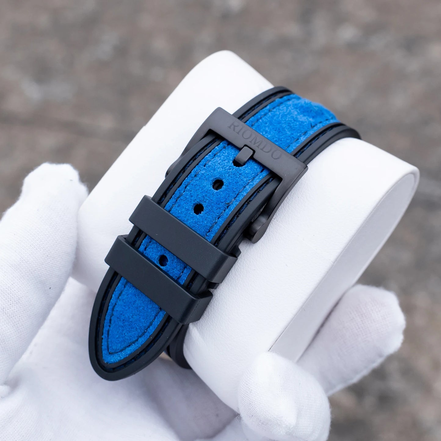 OBLVLO Mens Luxury Machinery Skeleton Mechanical Automatic Watches Analog Big Dial Blue Rubber Band Military Watch RD-909