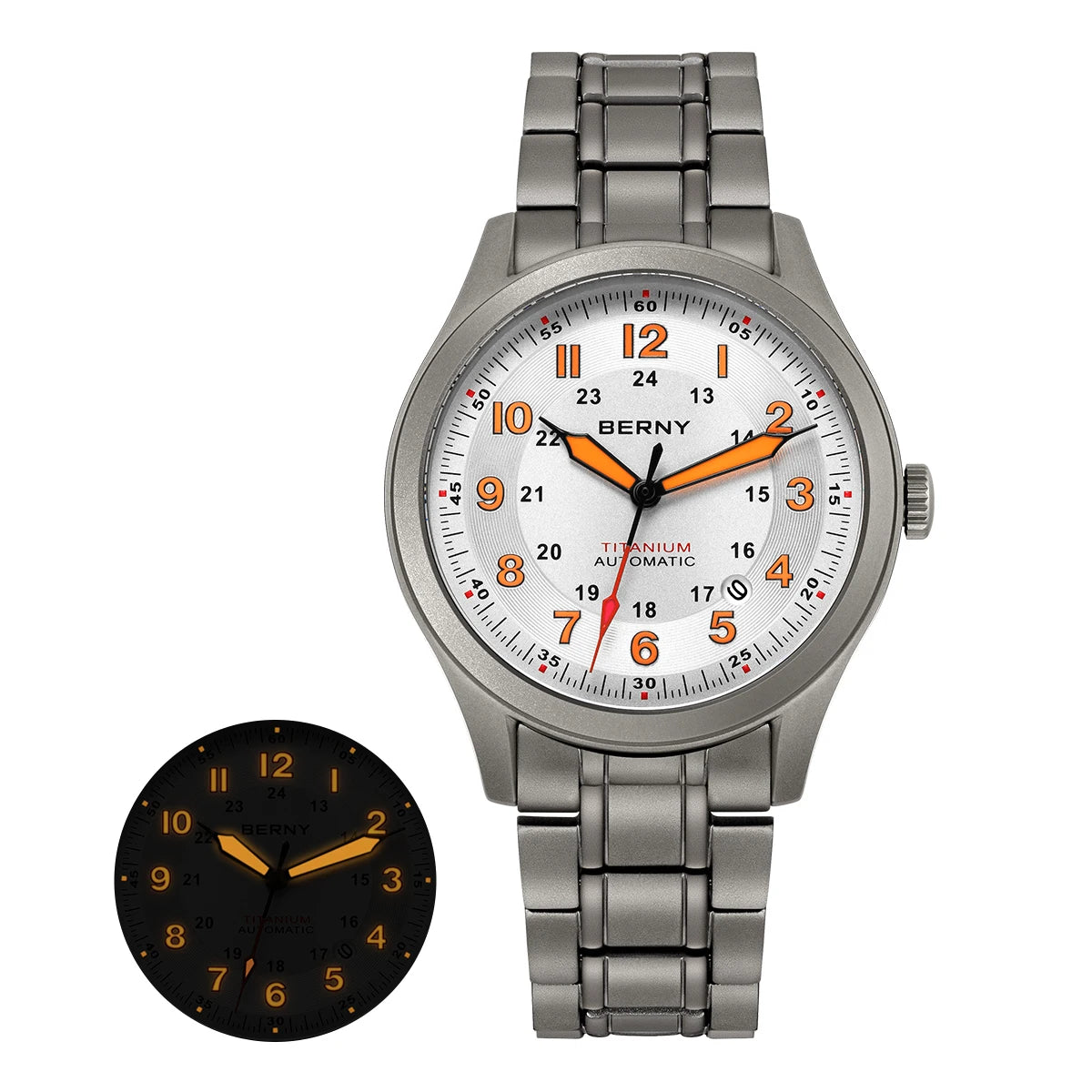 BERNY Titanium Automatic Men's Field Watches Date Sapphire Super Luminous Sports Easy Read Outdoor 10ATM Mechanical Watch