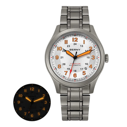 BERNY Automatic Full Titanium Watches for Men Sapphire Super Luminous Mechanical Field Watch Date 10ATM Sports Easy Read