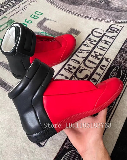 Men Mixed Color Real Leather Ankle Boots Fashion Design Lace-Up High Top Sport Shoes Male Casual Flat Sneakers
