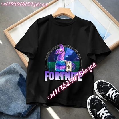 Fortnites Kids Black Cotton T-Shirt Fortress Night Baby Short Sleeve Tees Shirt Cartoon Boy Girl Summer Clothes Kawaii Tops Gift