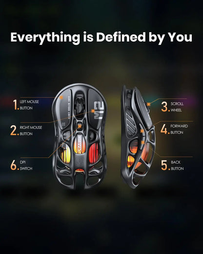 GravaStar Mercury M2 Wireless Gaming Mouse with 26,000 DPI, PAW3395DM Sensor - 79g Lightweight Hollowed-Out Design - 5 Programmable Buttons