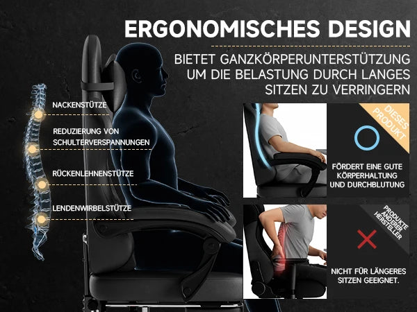 PINGGO Ergonomic Game Chair with Footrest Massage PVC Leather Office Chair for PC Gaming Weight Capacity 150kg