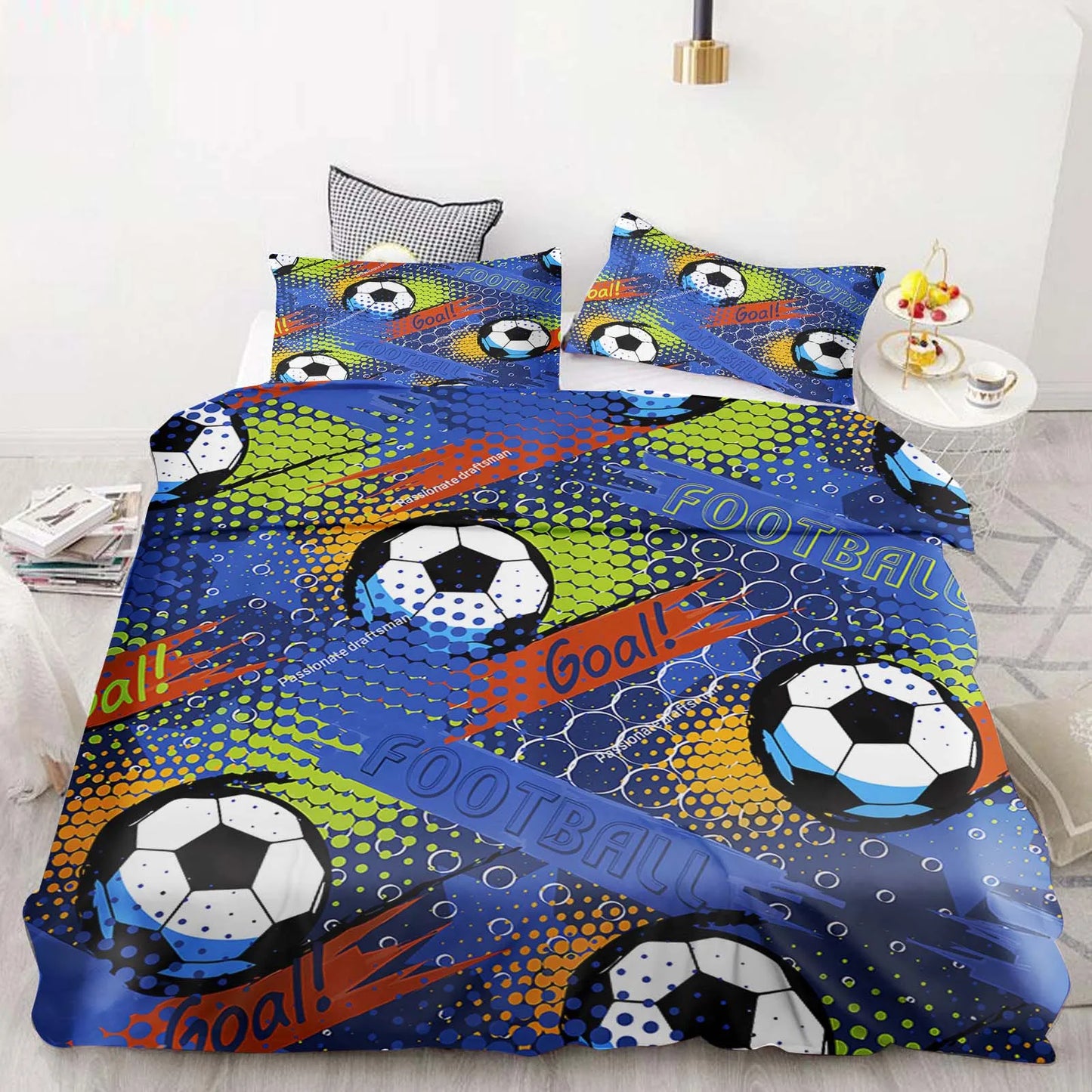 Football Duvet Cover Set Comforter Bedding 3D Children’s Bedding Set 3-Piece 1 Quilt Cover King Size