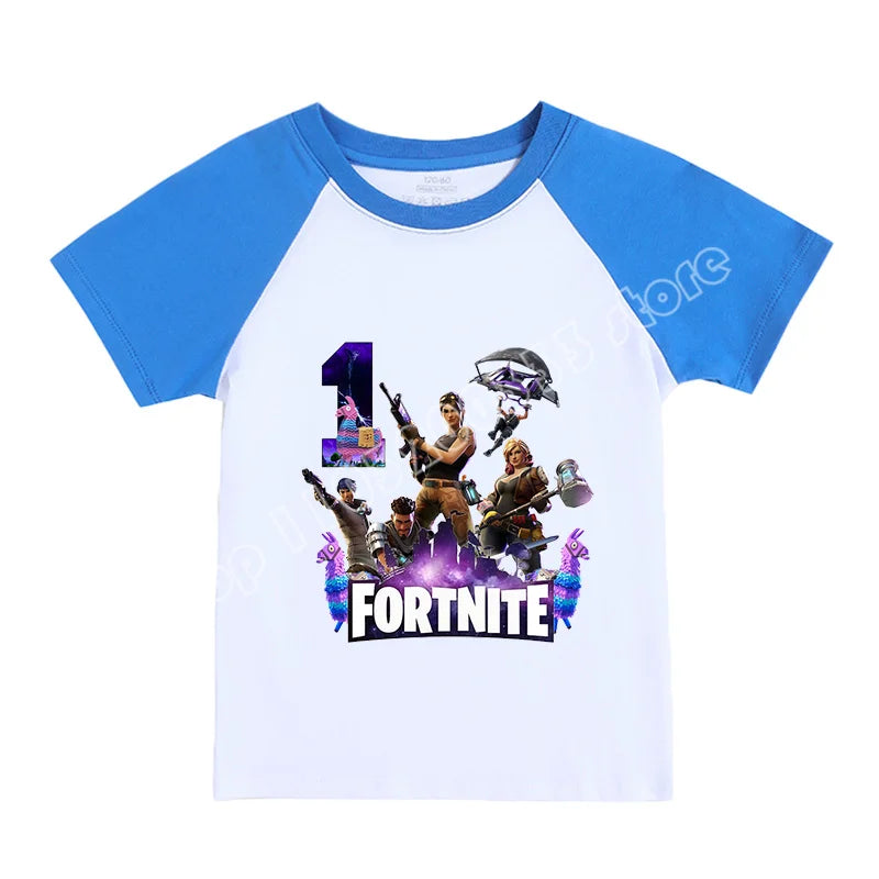 Fortnite Numbers 0-9 Kids T-Shirt Game Cartoon Printed Pure Cotton Short Sleeve Casual Sports Top for Boys Girls Clothing Gift