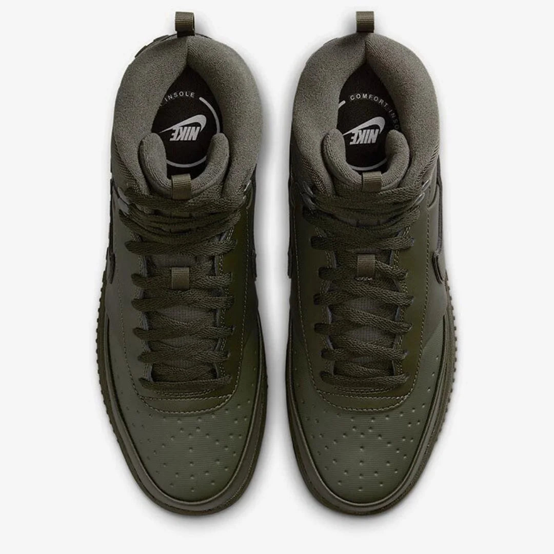 Nike Court Vision Men's Black and White Olive Green Brown Comfortable and Versatile Mid-Top Casual Sneakers DR7882-300
