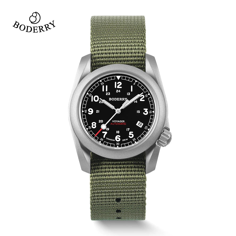 Boderry Field Watch VOYAGER Men's Watches 100M Waterproof Titanium Automatic Luminous For Seiko Movement Wristwatch