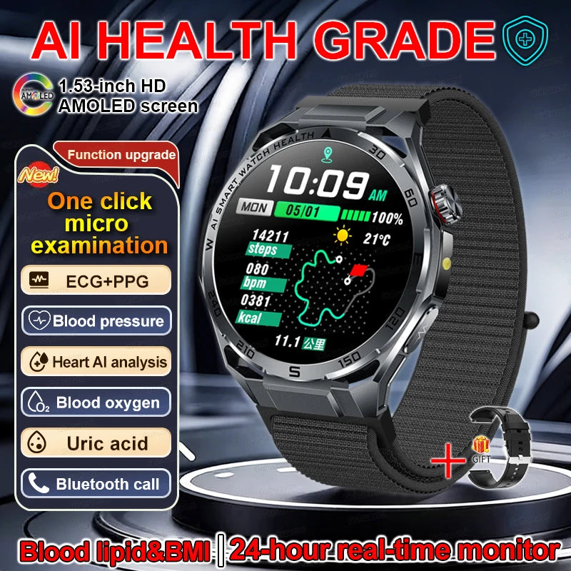 Smart Watch Men High-end Health Blood Pressure Blood Oxygen Lipids Uric Acid Sapphire Smart Watches Ai GPT Custom Dial ECG 2026