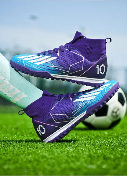 Nouvelles chaussures de football pour hommes, chaussures de sport antidérapantes ultralégères à haute cheville pour l'extérieur, chaussures de futsal antidérapantes pour l'intérieur, chaussures de football de haute qua
