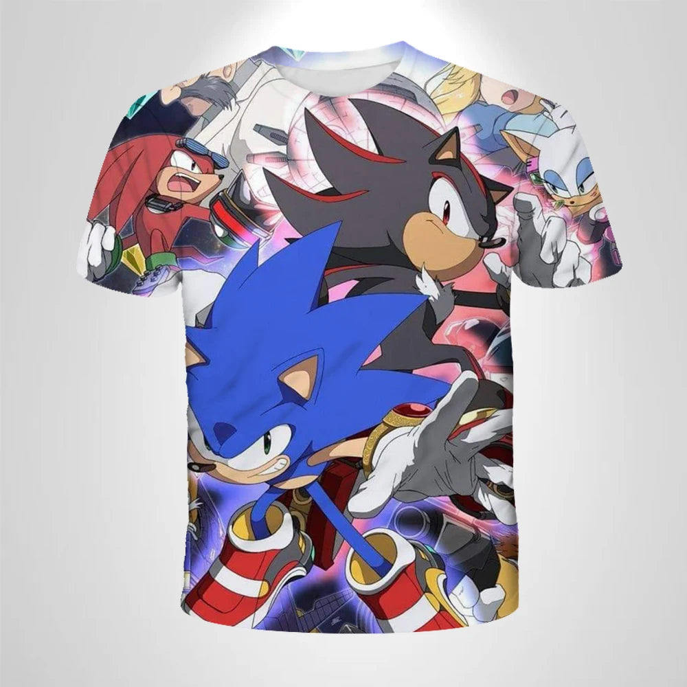 206 Sonic The Hedgehog Anime Boys' Breathable T-shirt Children's Fashion Clothing Casual Wear, Breathable Thin Style, Unisex Top