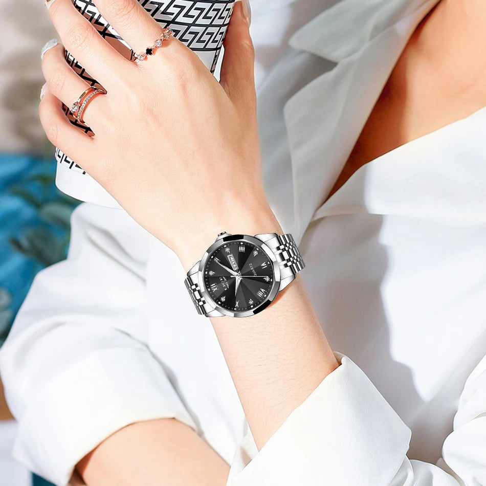 Montre-bracelet à quartz pour femme LIGE – Élégante et luxueuse, affichant la date et le jour de la semaine – Montre simple et étanche, idéale comme cadeau pour femme