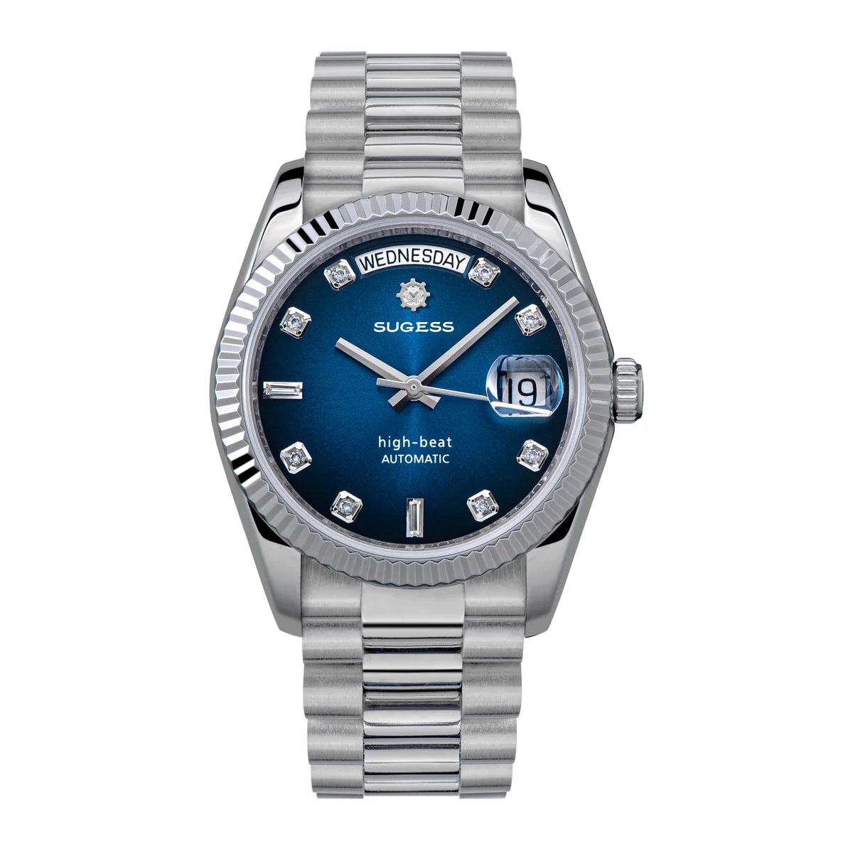 Sugess 36mm Mens of Watch Automatic Dandong Peacock SL3034 Day Movement Sapphire Glass 100m Waterproof Wristwatches MOP Date New