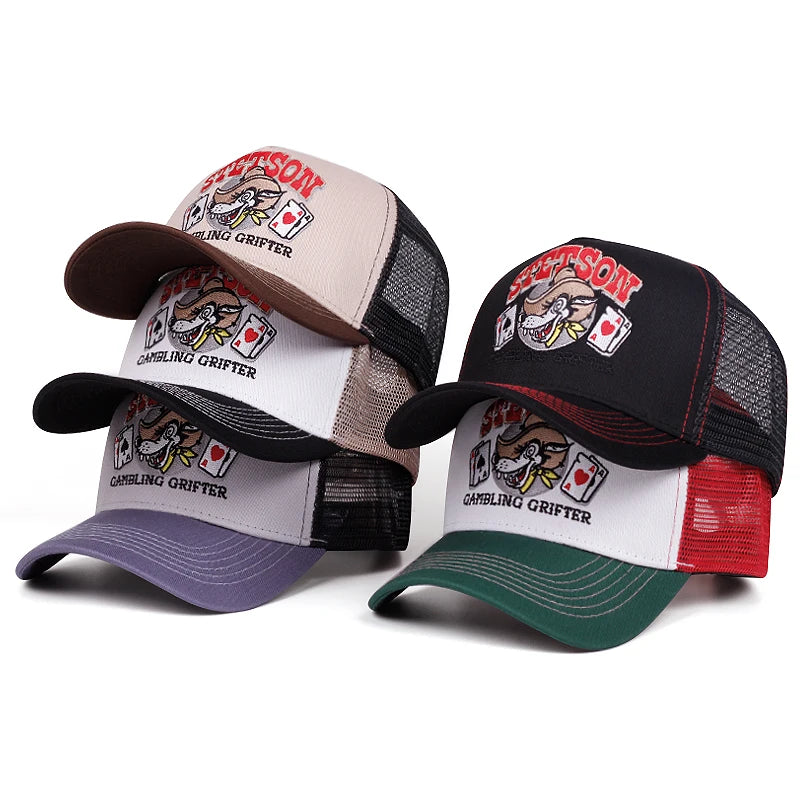Personalizovaná nová prodyšná síťovaná čepice STETSON s motivem vlčí hlavy, pokerová čepice, outdoorová sportovní čepice s kšiltem proti slunci, streetová hiphopová čepice, unisex