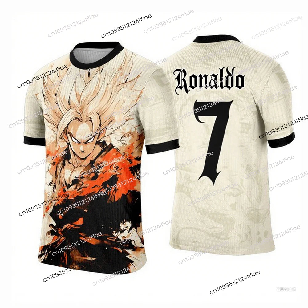 2025 New Arrival Dragon Ball Z Cartoon Kids Short Sleeve Top Super Saiyan Special Production Ronaldo No7 Football Jersey T-shirt