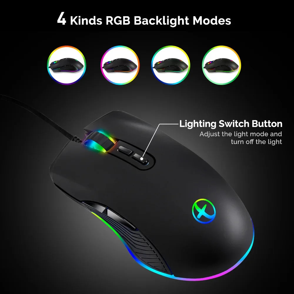 Type-C Hub Wired Mouse Optical Gaming Mouse RGB 4 Backlight Computer Mouse 3200DPI for Apple MacBook Pro Matebook X Any Device