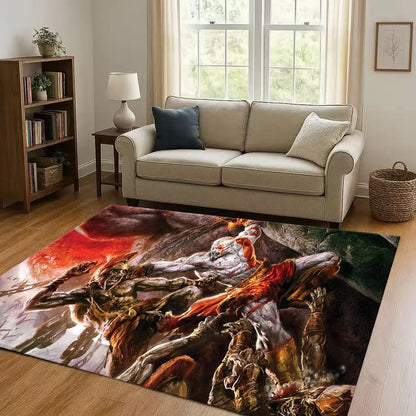 Kratos God of War Game Cartoon Gamer Living Room Non-Slip Area Rug Soft Carpet for Bedroom Playroom Sofa,Easy Clean Home Doormat