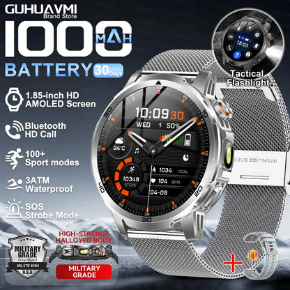 2026 New Military Outdoor Smart Watch 1.85‘’ AMOLED 1000mAh Large Battery 5ATM Waterproof Voice Call Sports Men Fitness Bracel