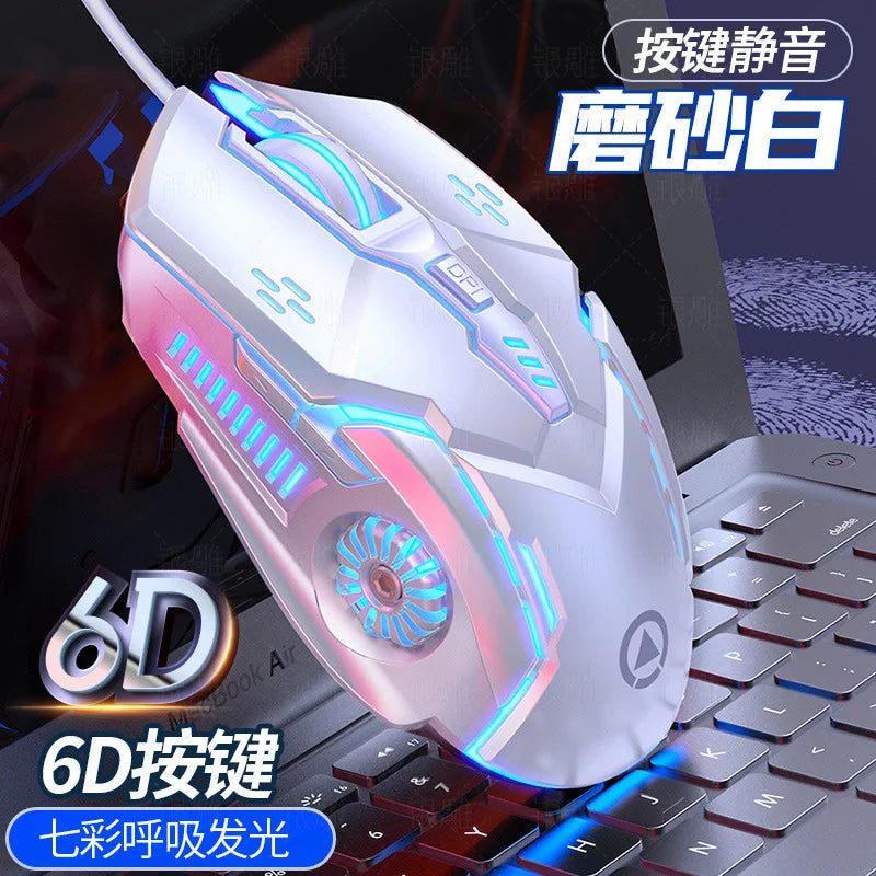 Ratón gaming con cable G5 Mute, seis teclas, iluminación luminosa, para e-sports, accesorio informático, ratón gaming para portátil y ordenador de sobremesa