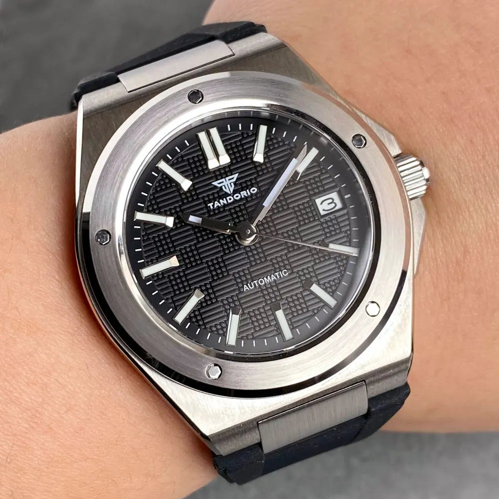 Relógio Mecânico Masculino Tandorio New Black Luxury Business Engineer Style com Vidro de Safira, 100m à Prova de Água, NH35A Automático
