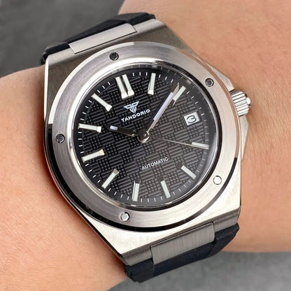 Relógio Mecânico Masculino Tandorio New Black Luxury Business Engineer Style com Vidro de Safira, 100m à Prova de Água, NH35A Automático
