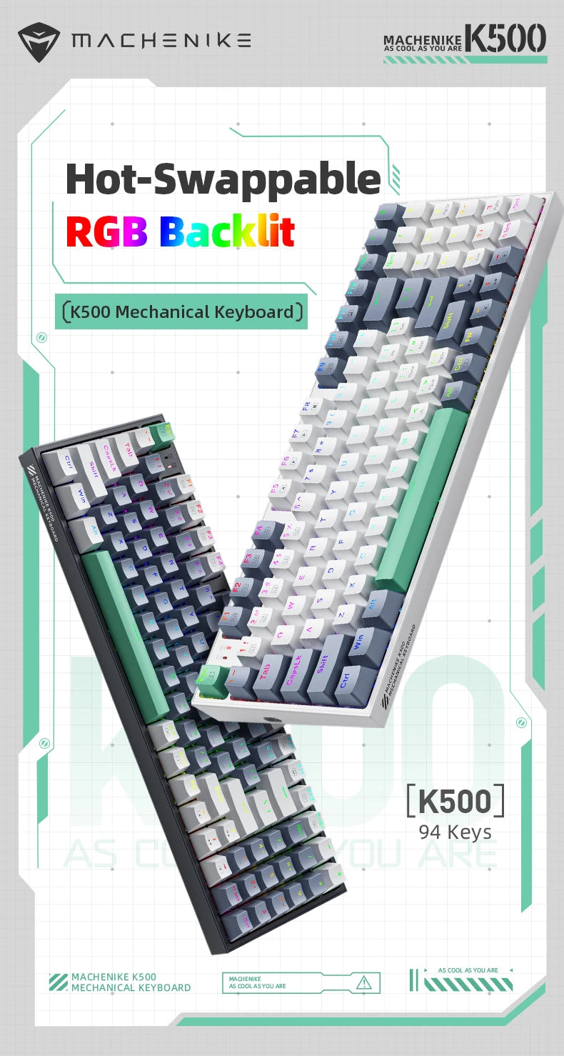 MACHENIKE K500 Mechanical Keyboard Wired Gaming Keyboard K500-B94 Hot Swappable 94 Keys 90% Layout RGB Backlight for PC Laptop