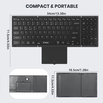 Teclado plegable Jomaa retroiluminado de tamaño completo Bluetooth+USB inalámbrico con panel táctil y teclado numérico para portátil Windows