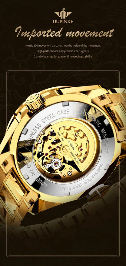 OUPINKE Orologio da uomo Top Brand di lusso in oro e acciaio al tungsteno, orologio da polso meccanico automatico originale con quadrante con motivo drago