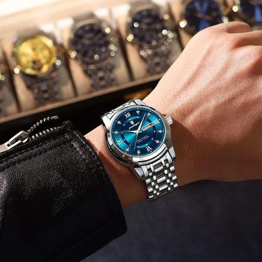 Reloj de pulsera para hombre POEDAGAR, de lujo y a la última, resistente al agua, de acero inoxidable, luminiscente, con fecha y mecanismo de cuarzo.