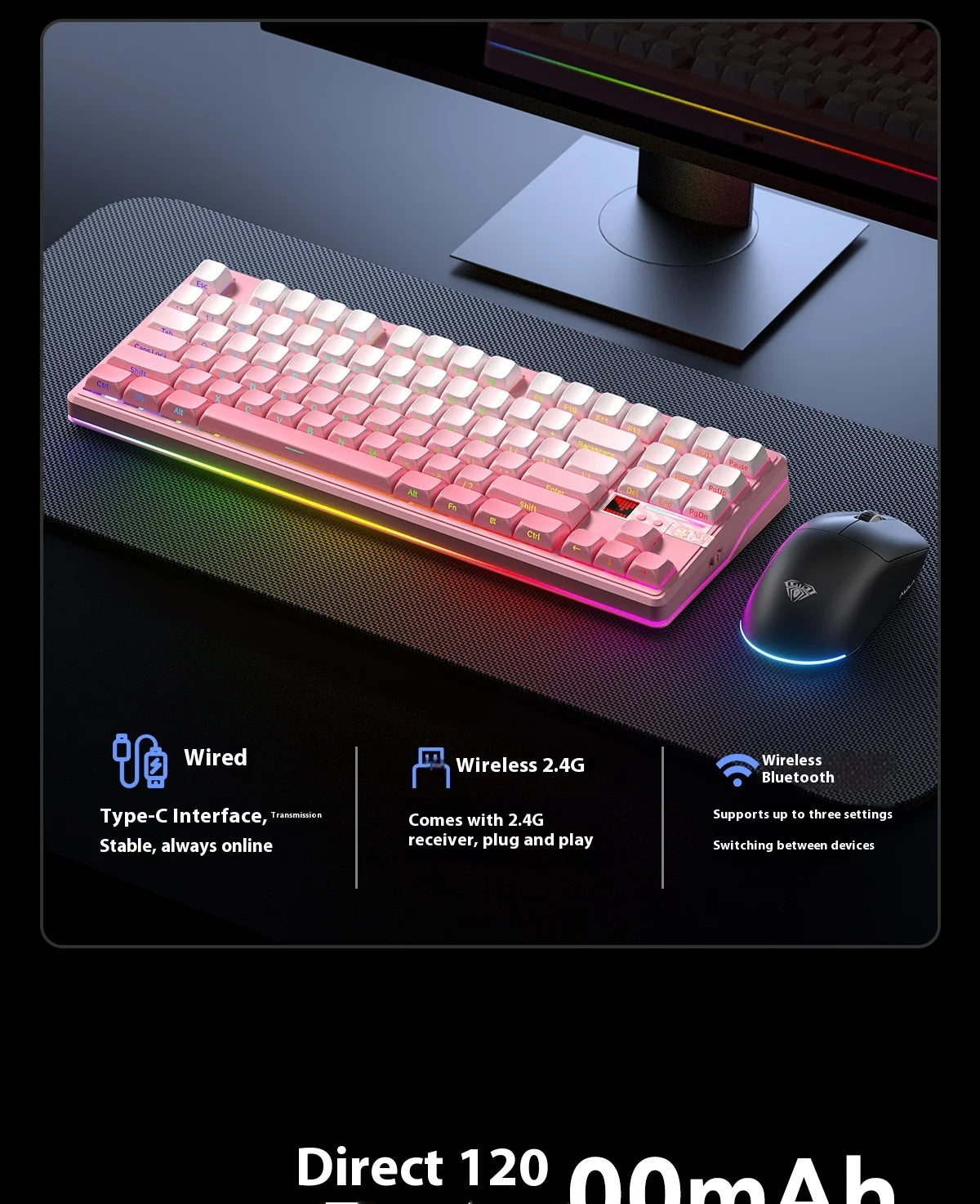 AULA F87 Pro V2 Mechanical Keyboard 3-modes Wireless 12000mAh Long Battery Life Hot-Swap RGB Custom E-Sports Keyboard PC Gaming