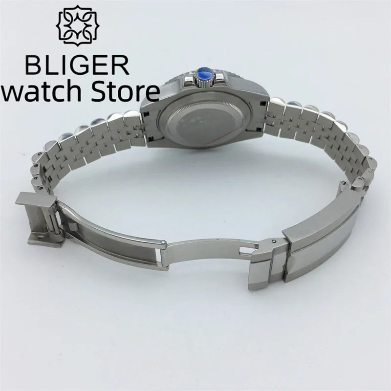 BLIGER 40mm NH34 GMT Watch For Men Mechanical Wristwatch Luminous Bezel Sapphire Glass Stainless Steel Bracelet Men's Watch