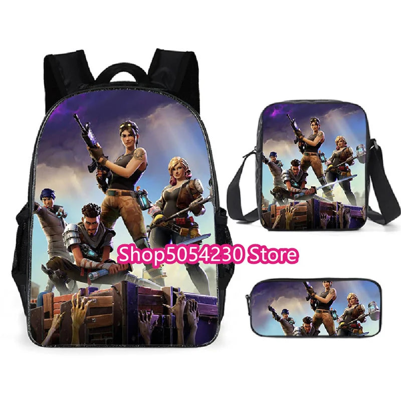 Mochila Fortnited de 3 piezas para niños Victory Game, 16 pulgadas, resistente al agua, mochila preescolar moderna, mochilas escolares para primaria